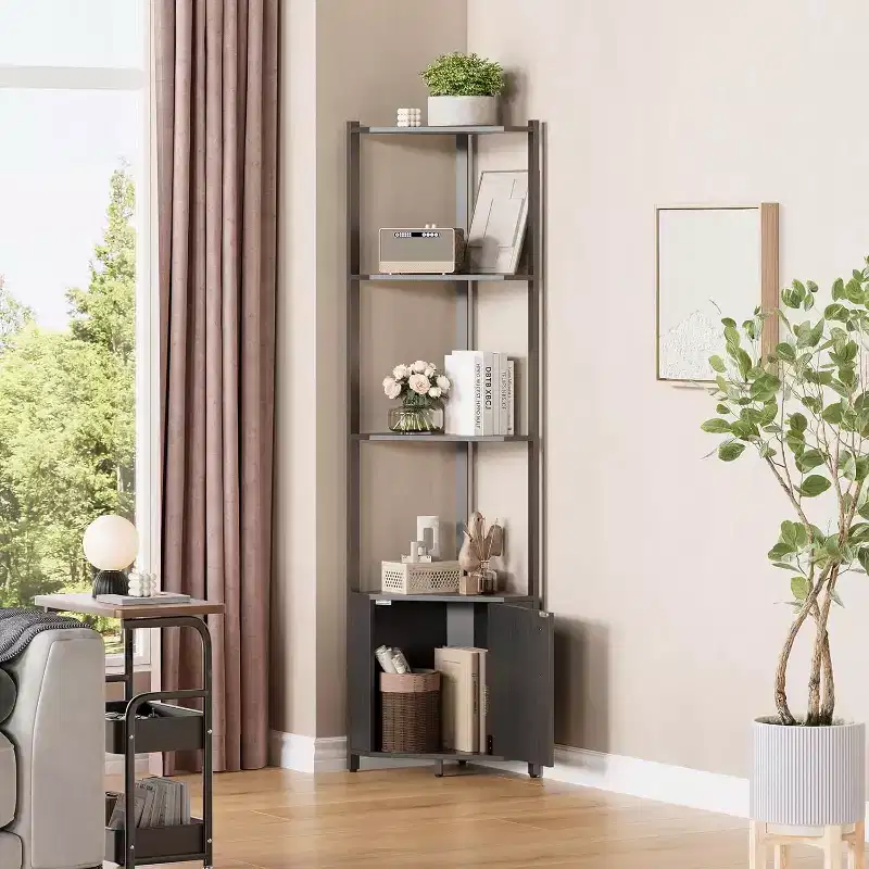5 Tier Corner Shelf - Metal Corner Shelving Unit for Bedroom Living Room Bathroom Office - Space Saving Storage Shelf for Plants Books Decor