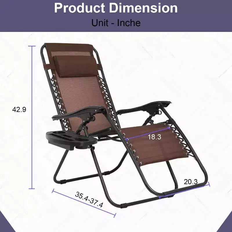 FDW Foldable Zero Gravity Chair Lounge Patio Chaise with Cup Holder Tray