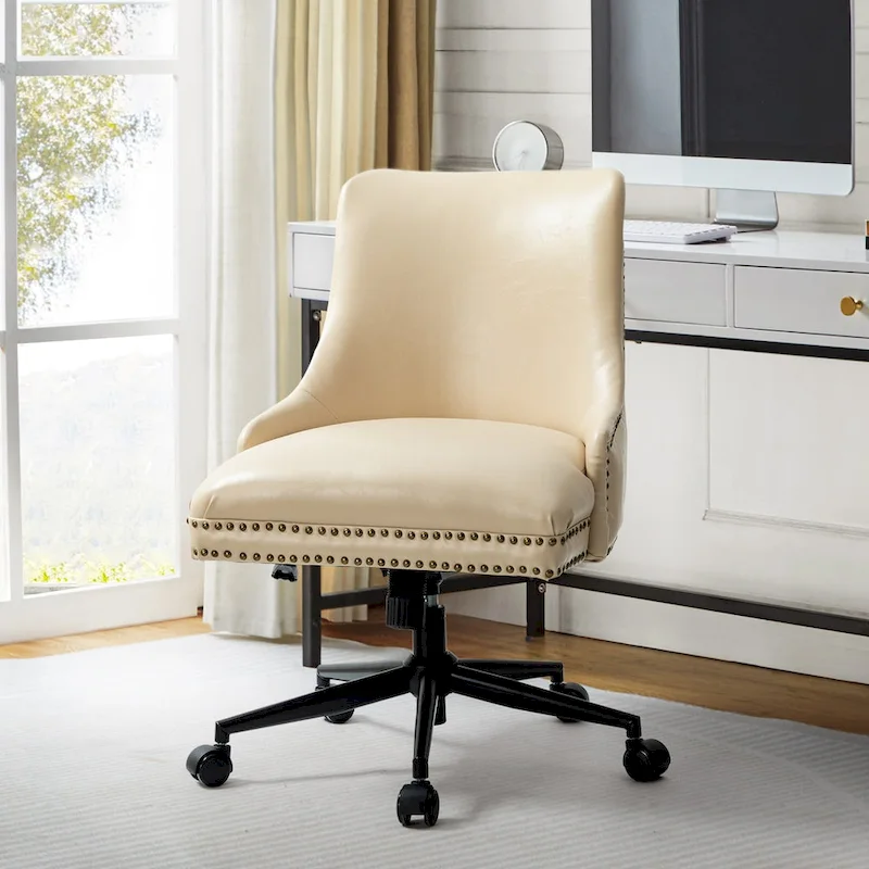 Faux Leather Task Chair with Arms and Nailhead Trim