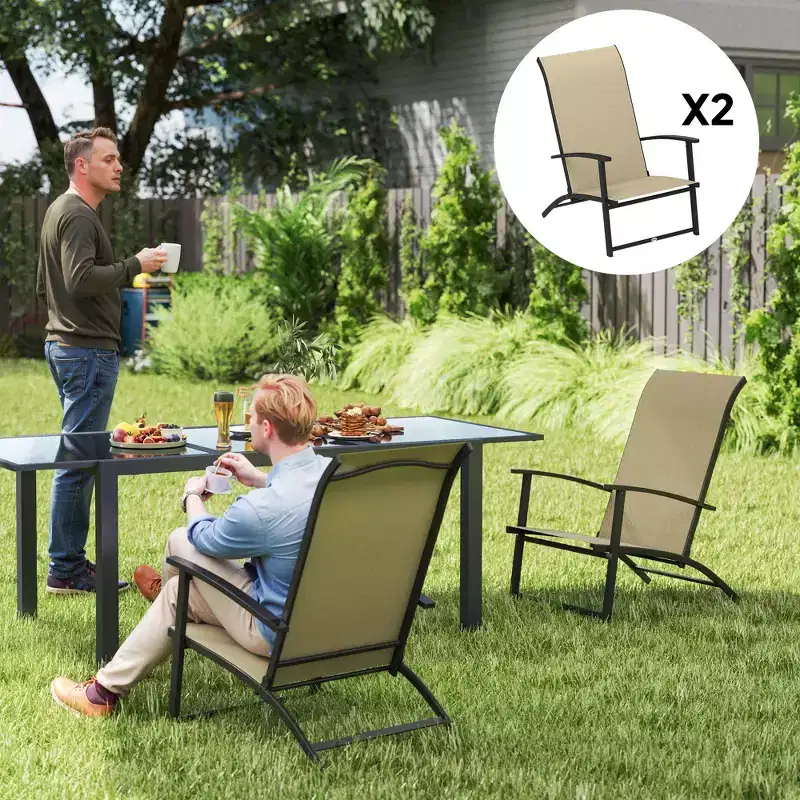 Set of 2 Outdoor Dining Chairs with High Back, Armrests, Folding Patio Chairs for Patio, Lawn, Camping