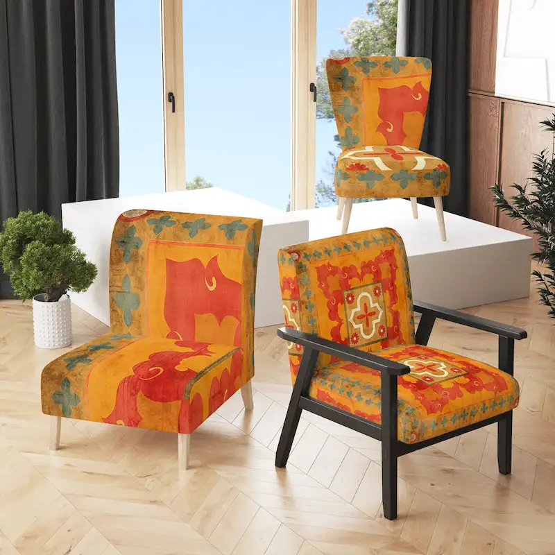 Orange Tiles Collage  Upholstered Bohemian Chic Accent Chair - Arm Chair