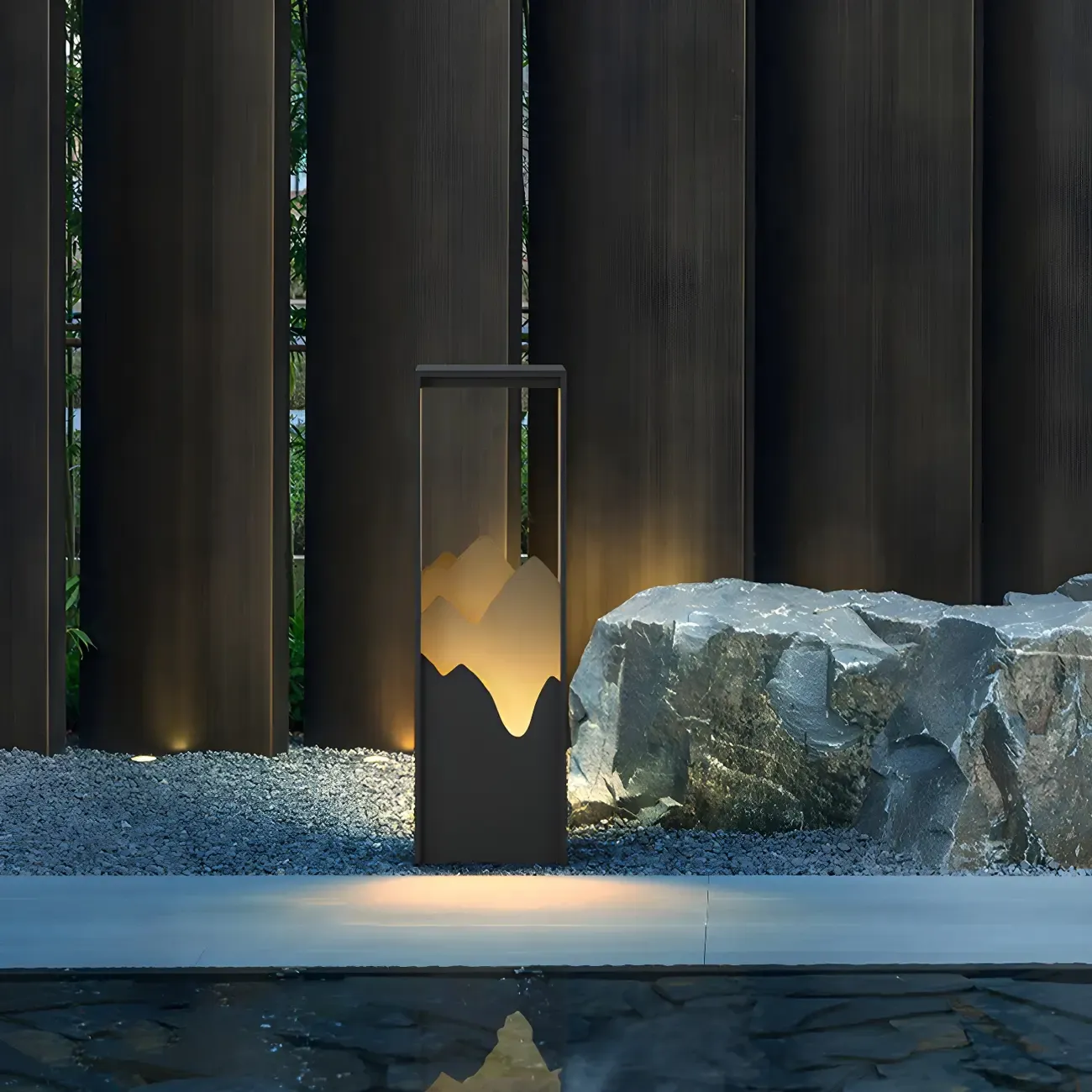 Vertical Geometric Mountain Outline Post Cap Light