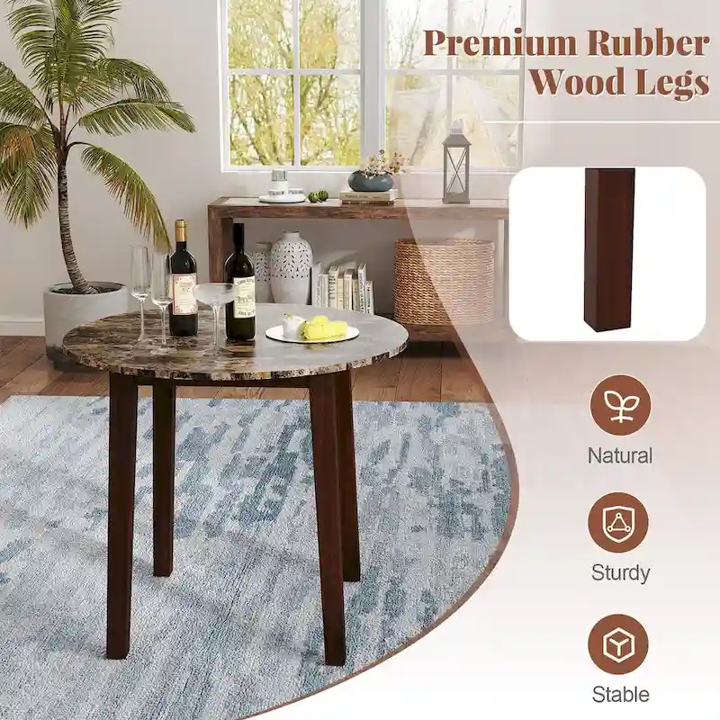 Gymax 35 Kitchen Table Round Dining Table w/ Marble-textured Veneer