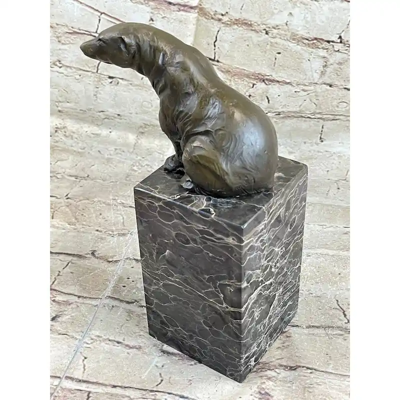 HandmadeSigned Sitting Polar Bronze Bookend Book End Marble Sculpture Statue