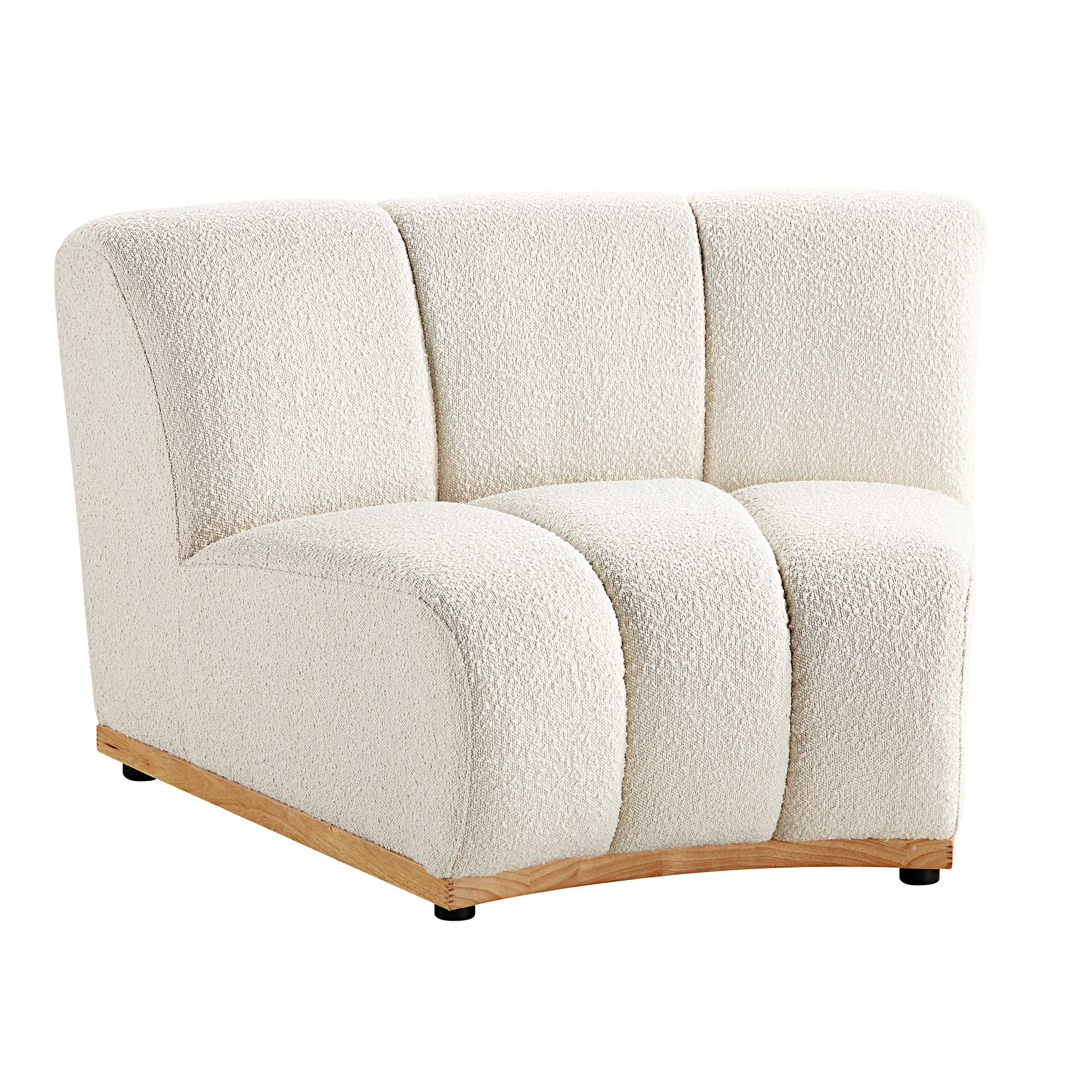 Ecru Boucle Sectional Sofa, 1-Seater Curved Sofa