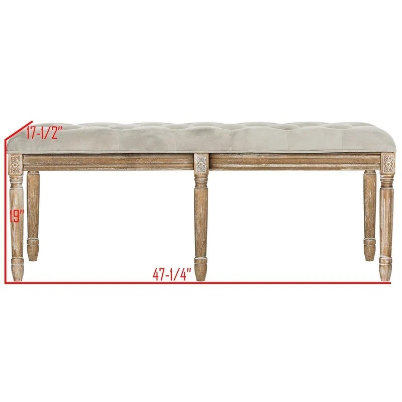 French Brasserie Tufted Rubberwood Bench in Rustic Oak Finish — 47
