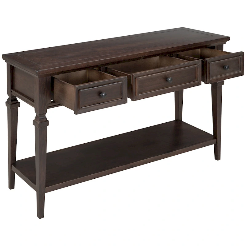Classic Console Table with 3 Top Drawers and Open Style Bottom Shelf