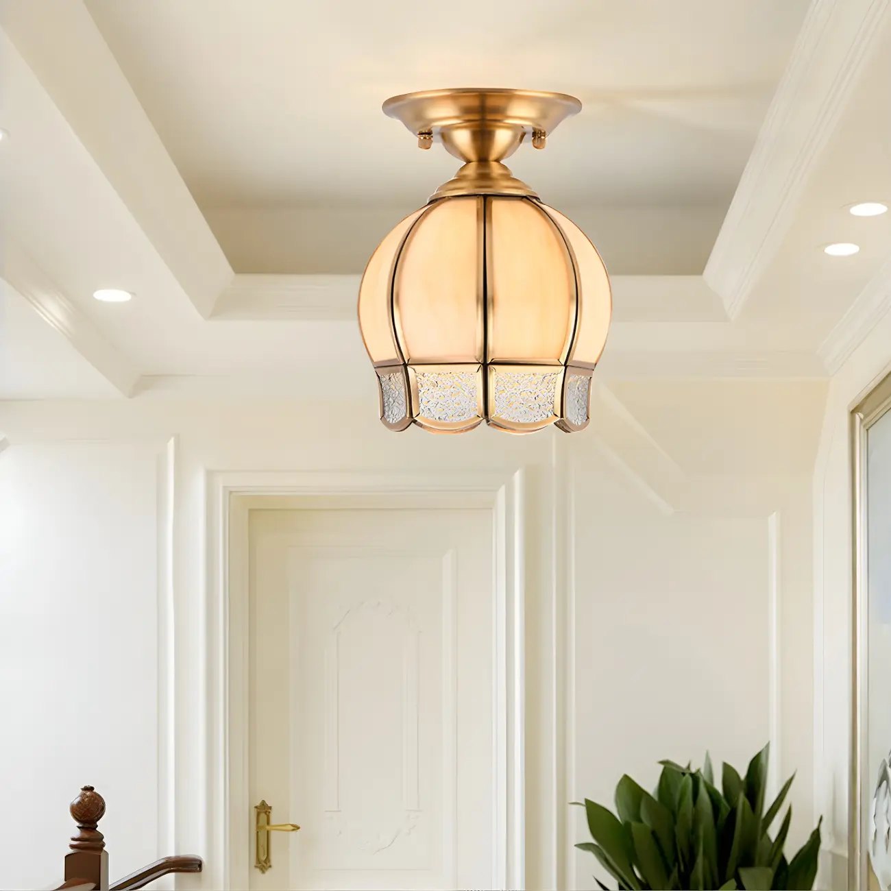 Colonial Dome Gold Glass Semi-Flush Mount Light