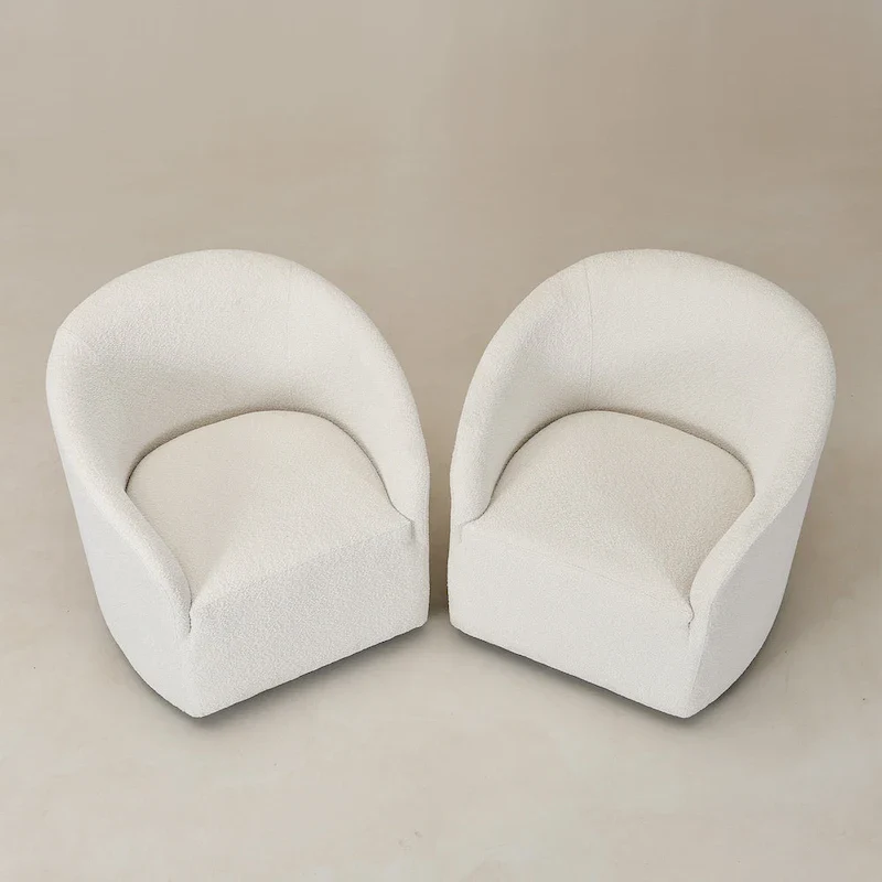 32W Boucle Upholstered Swivel Barrel Armchair (Set of 2)