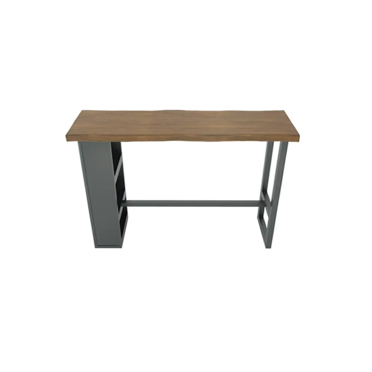 Industrial Brown Wooden Bar Height Table Metal Base with Shelves
