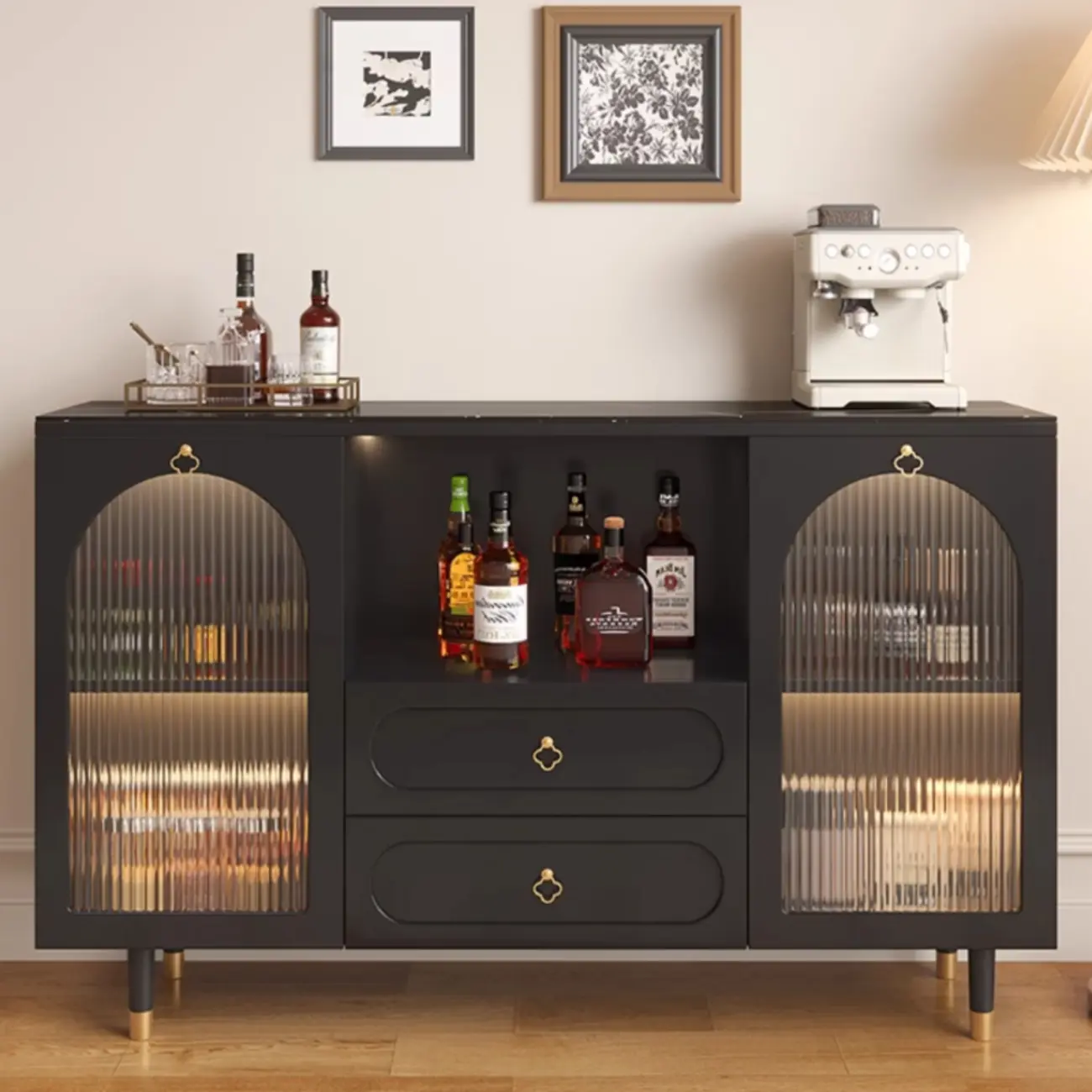 Modern Wooden 2-Drawer Open Shelving Buffet Cabinet