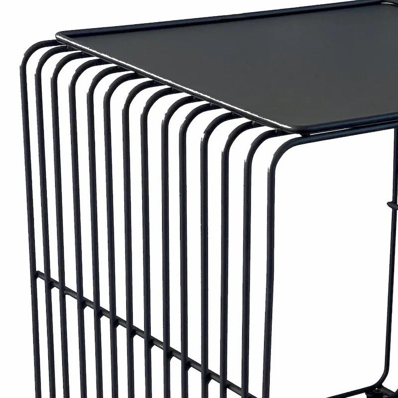 Reo 16 Inch Side End Table, Waterfall Black Metal Wire Frame