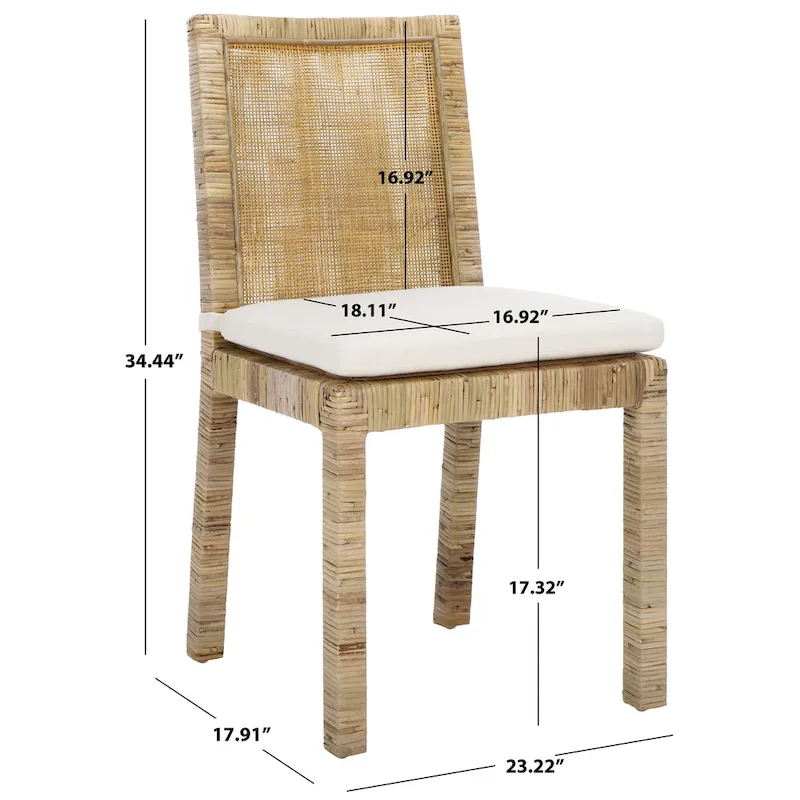 SAFAVIEH Jessye Cane Dining Room Chair with Cushion (Set of 2) - 21.7 W x 18.1 L x 38.6 H - 22W x 18D x 39H