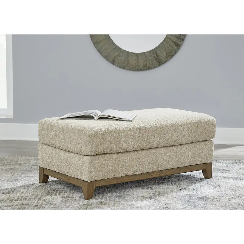 Transitional Upholstered Ottoman with Plush Cushion & Faux Wood Trim, 44