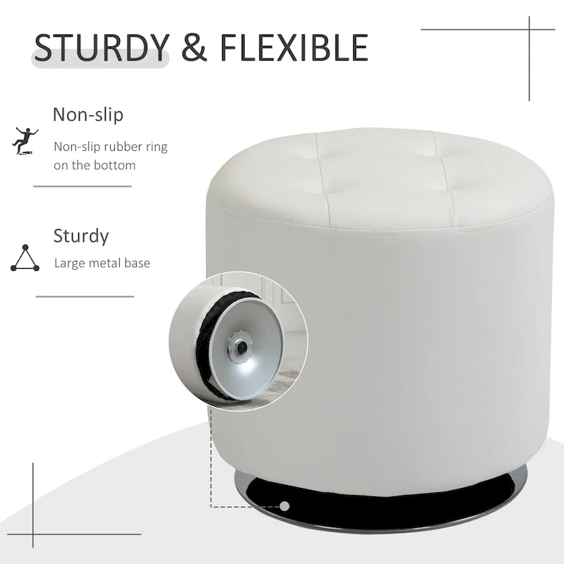 HOMCOM 360-deg Swivel Foot Stool Round PU Ottoman with Thick Sponge Padding and Solid Steel Base