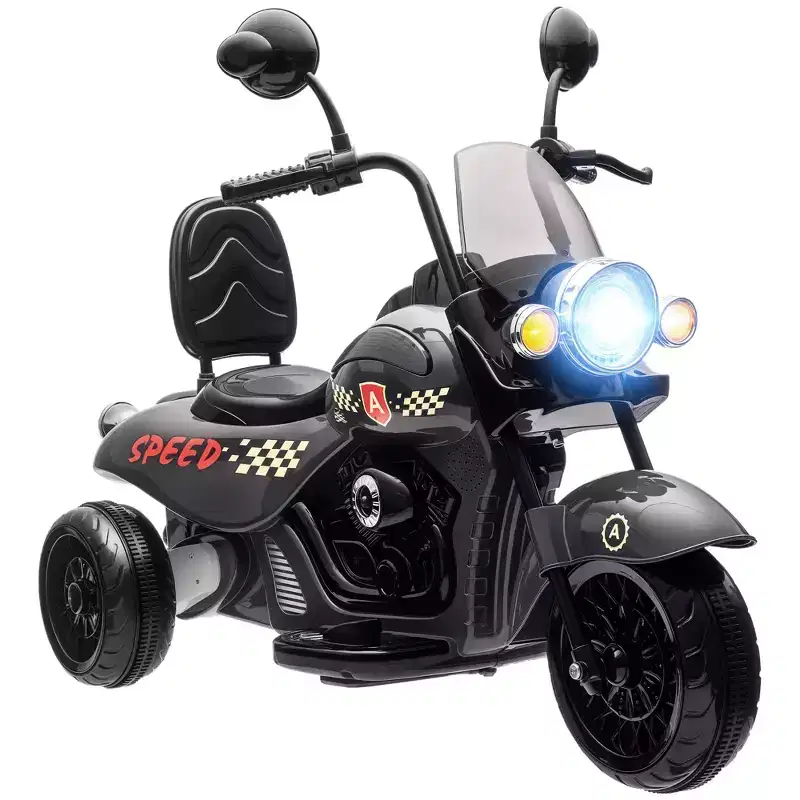 Qaba Electric Motorcycle for Kids, 3 Wheel 6V Battery Powered Motorbike w/ Headlights, Music, Forward & Reverse, Gray