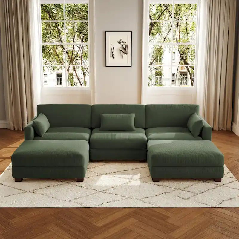 5-Piece U Shaped Couch Modular Sectional Sofa with Ottoman