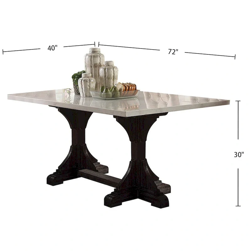 Rectangular Marble Dining Table in White and Weathered Espresso