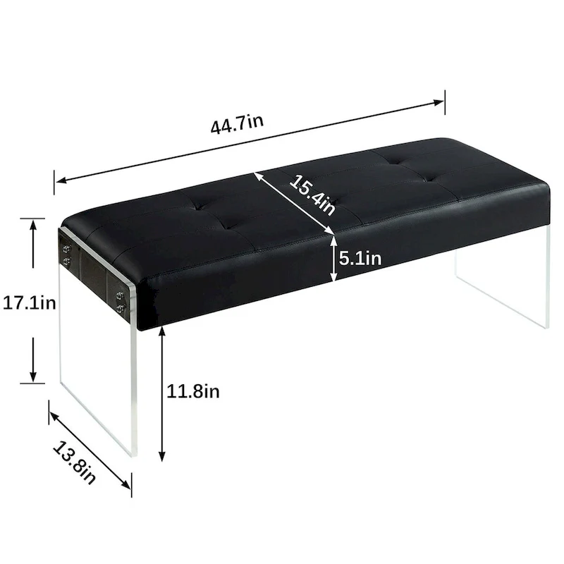 Faux Leather Upholstered Bench with Acrylic Base — 44.7