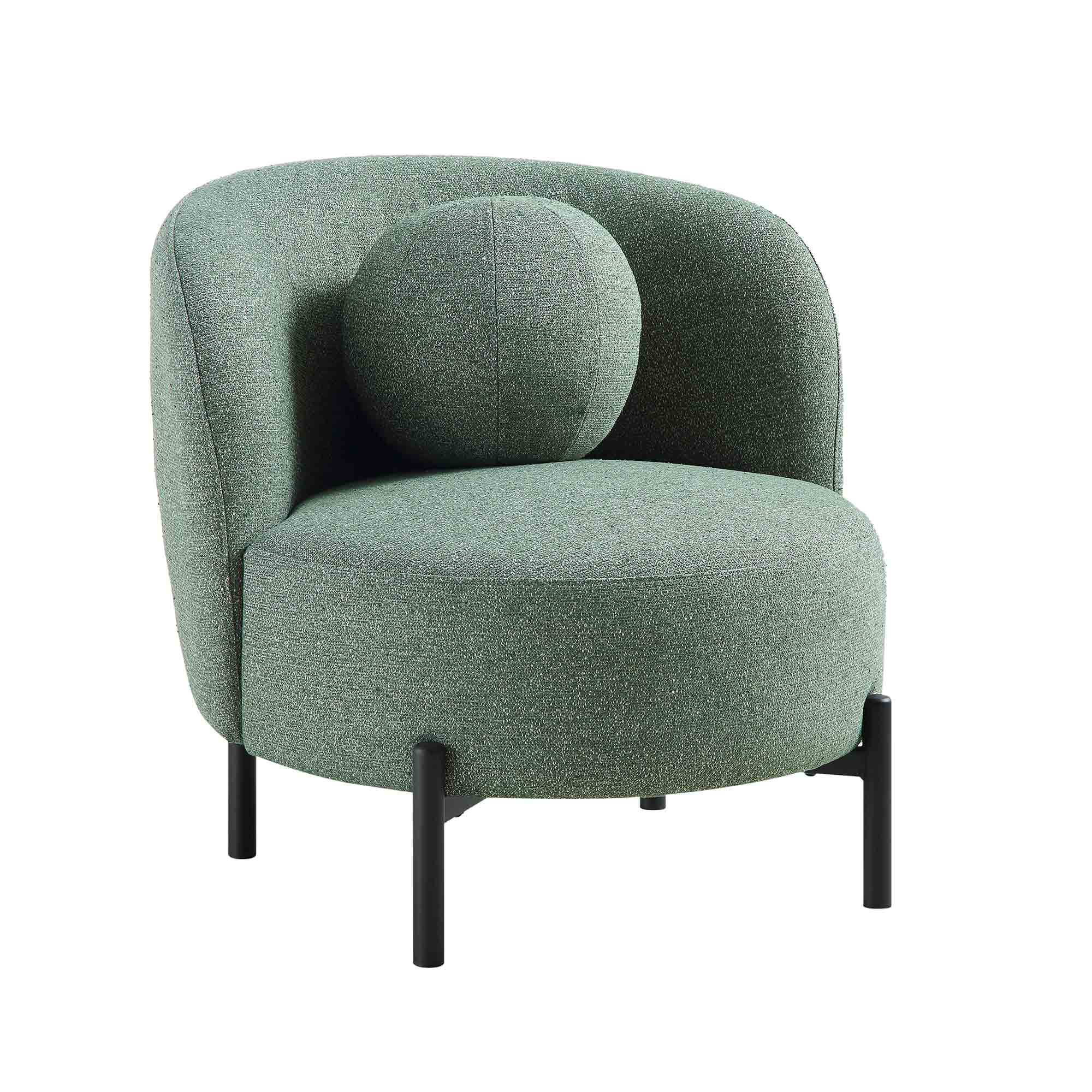 Armchair with Ball Cushion, Spruce Green Textured Fabric