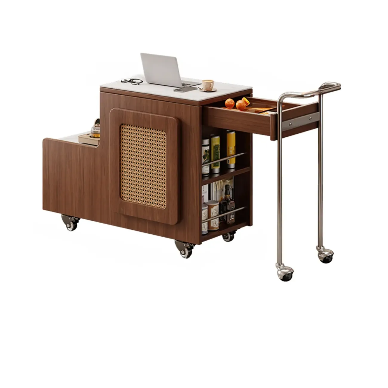 Multifunctional Sintered Stone Top Wheeled Cart Side Table