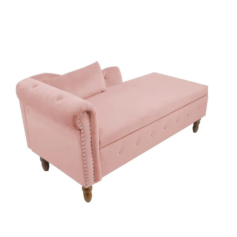 Pink Velvet Button Tufted Chaise Lounge - Single Seater