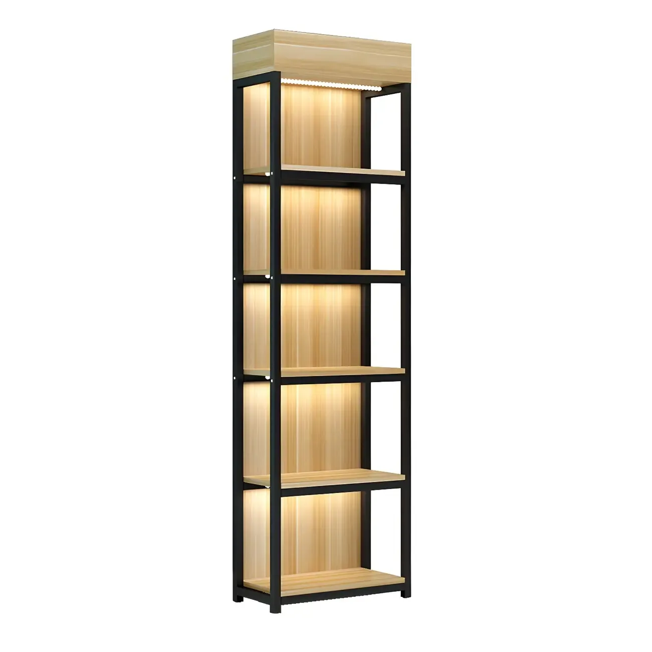 Modern Wood Open Multi-Shelf Large Display Cabinet