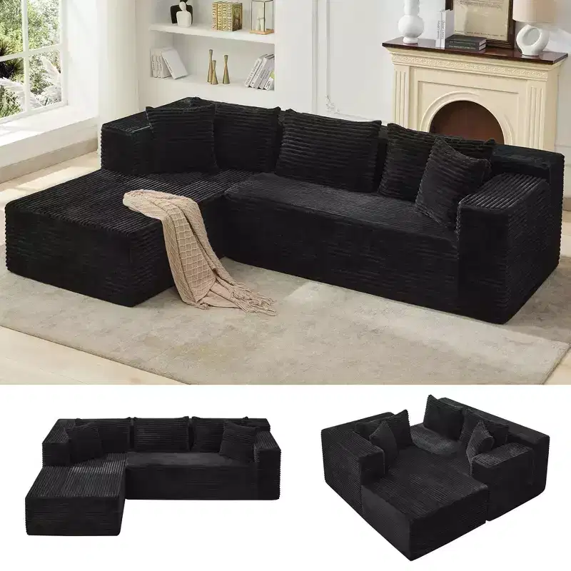 Modular Sectional Sofa Cloud Sectional Couch, 106 Comfy Fluffy L Shaped Black Couches for Living Room,Oversized Sofa Sleeper with Deep Seat