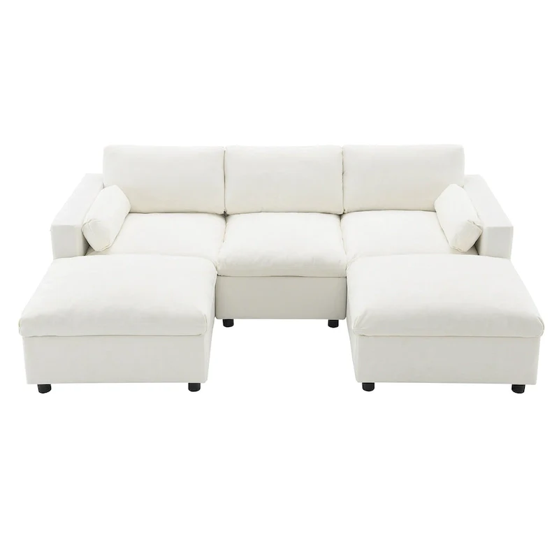 U Shaped Chenille Modular Sectional Cloud Sofa with 2 Ottoman, Pillows