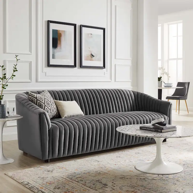 Performance Velvet Channel Tufted Sofa