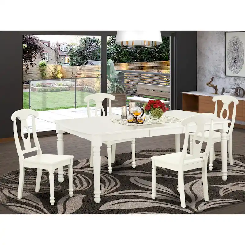 East West Furniture Dining Set- a Rectangle Dining Table and Kitchen Chairs, Linen White (Pieces Option)