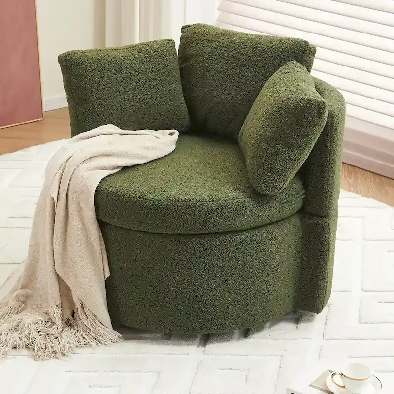 Fabric Swivel Storage Chair with Back Cushion — Green / Khaki / Pink, 1-Person