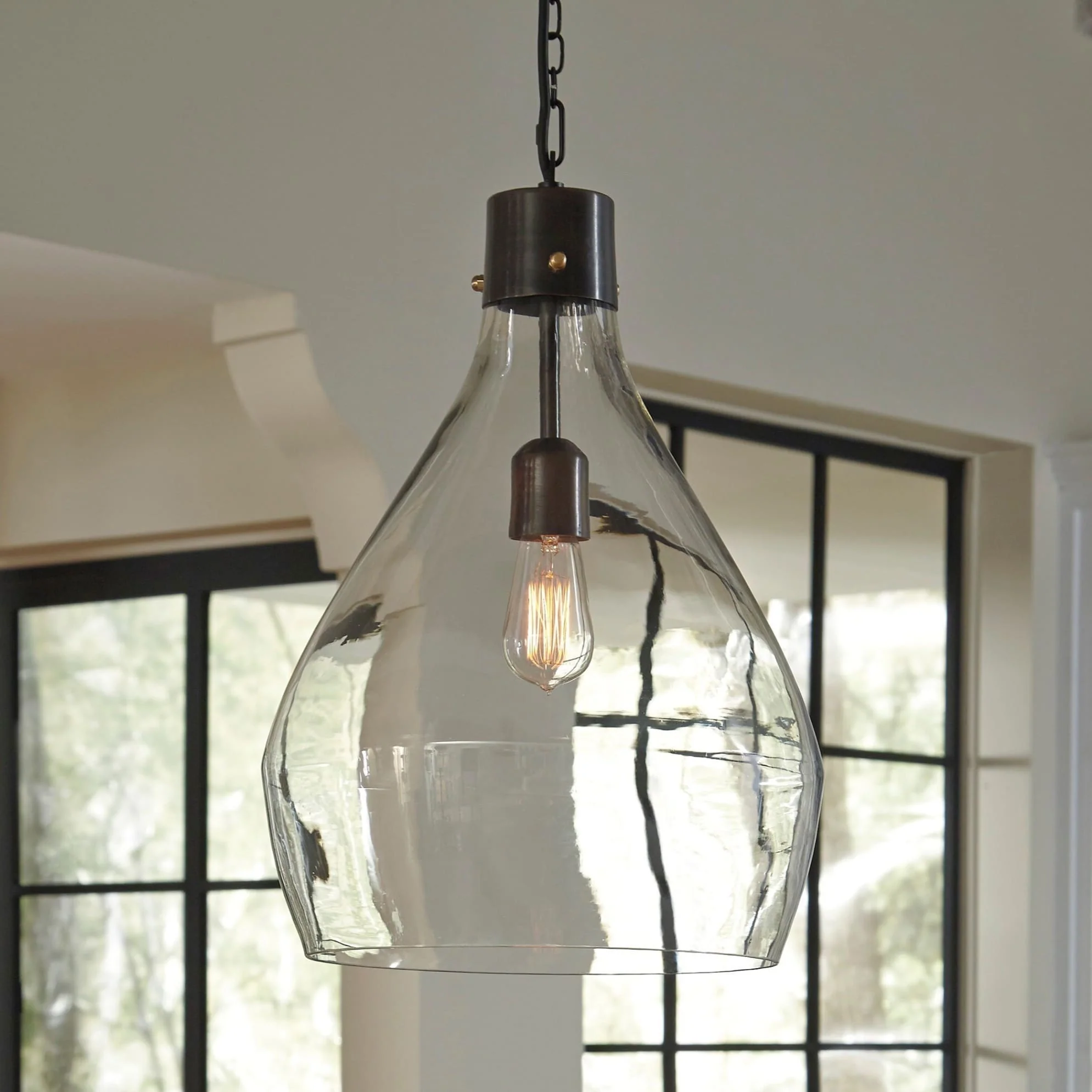 Signature Design by Ashley Avalbane Gray Glass Pendant Light - 13.88 W x 13.88 D x 20.25 H