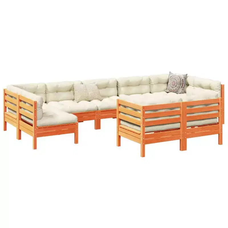 vidaXL Garden Sofa Set Wax Brown, Cream Solid Pine Wood, Oxford Fabric