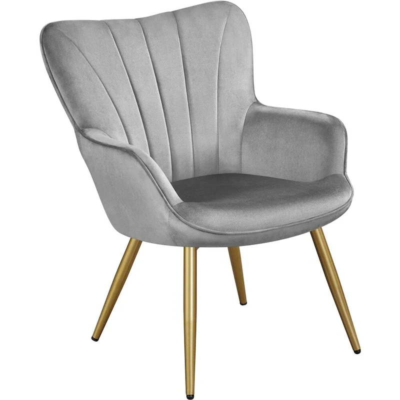 Modern Pleated Curved Back Velvet Accent Chair Armchair for Living Room