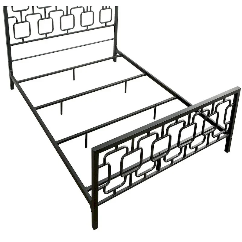 Metal Geometric Panel Bed, Black/White, Cal King/King, 2-Person