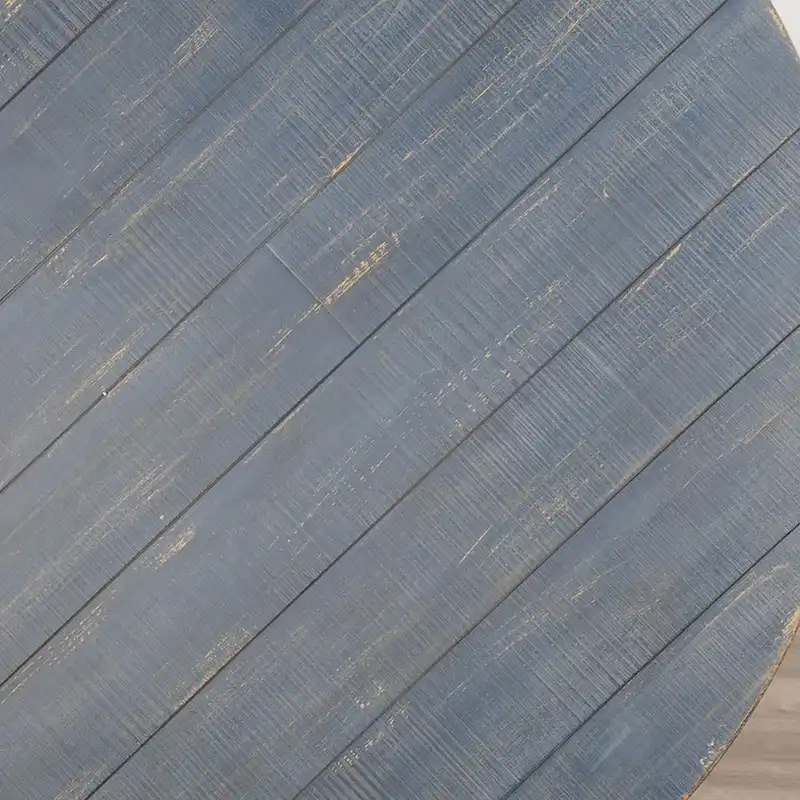 Rena Dining Table, 54 Inch Round Planked Ocean Blue Mahogany Wood