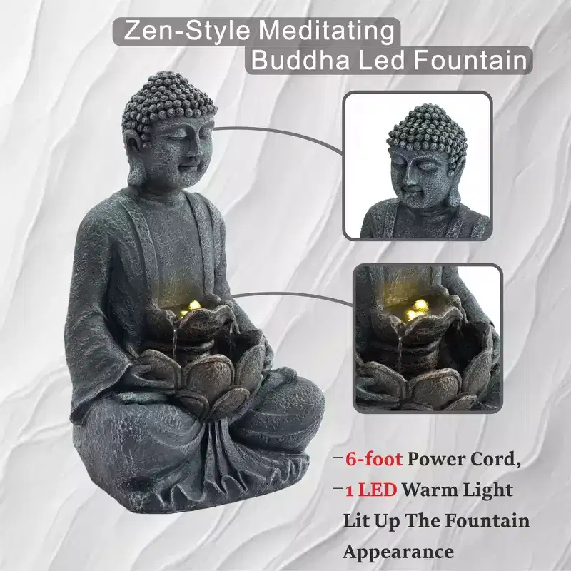 GDFStudio Noel Zen-Style 28 2-Tier Meditating Buddha Water Fountain with Pump