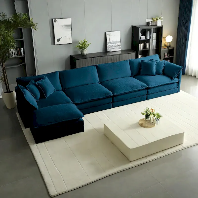 5-Piece Modular Chenille Upholstered L-Shaped Sectional Sofa with Ottoman
