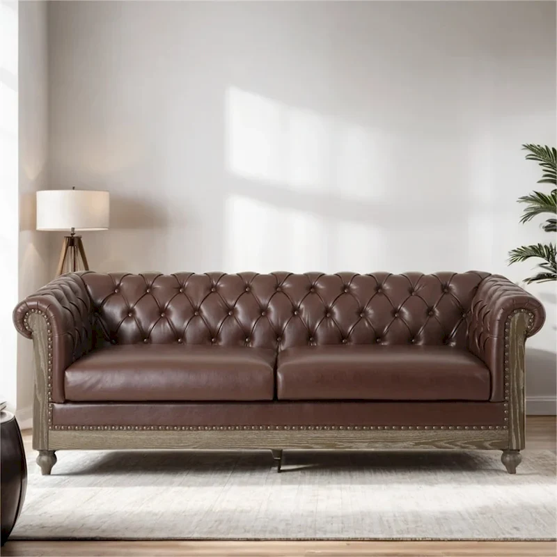 Dark Brown / Light Brown / Black 3-Seat Retro Sofa, PU Leather, Seats 3