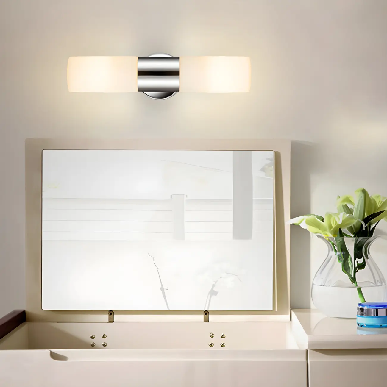 Modern Cylinder Glass Silver Dual Bathroom Vanity Light