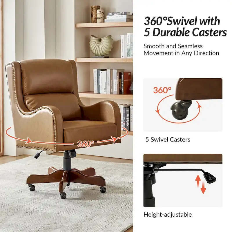 Pete Faux Leather Adjustable Height Swivel Executive Chair with Tilt Mechanism by HULALA HOME