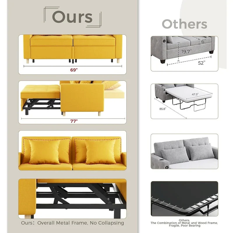 Double Sleeper Chair Bed with Adjustable Backrest