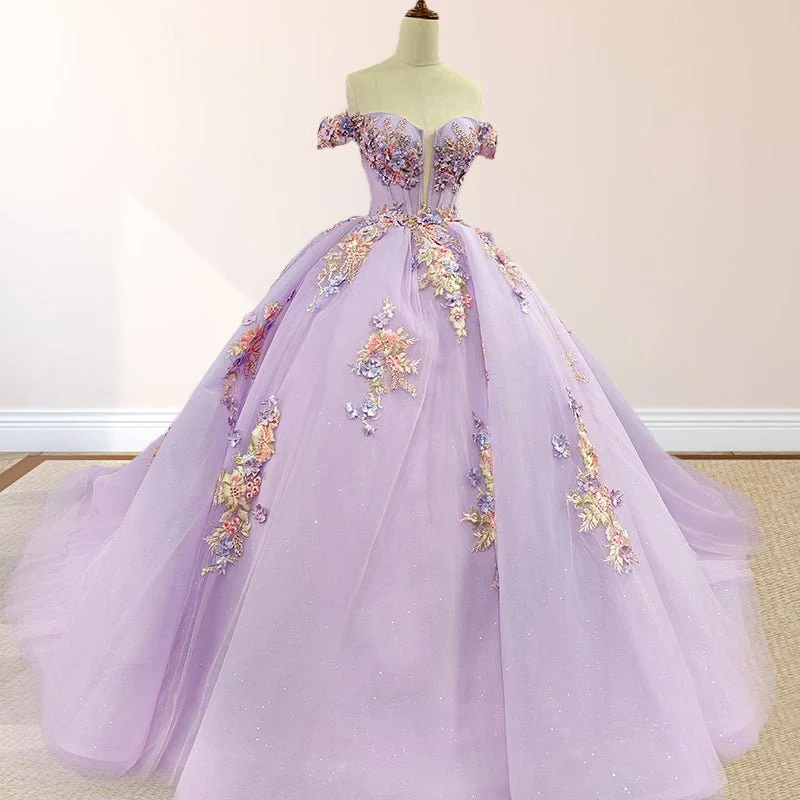 Princess Off the Shoulder Appliques Chapel Train Quinceanera Dresses