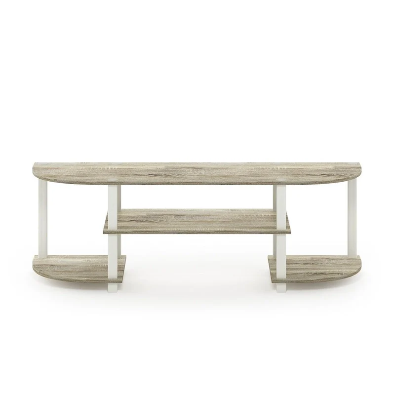 Wide TV Entertainment Center with Open Shelves – Sonoma Oak & White, 82.5W x 15.75H in