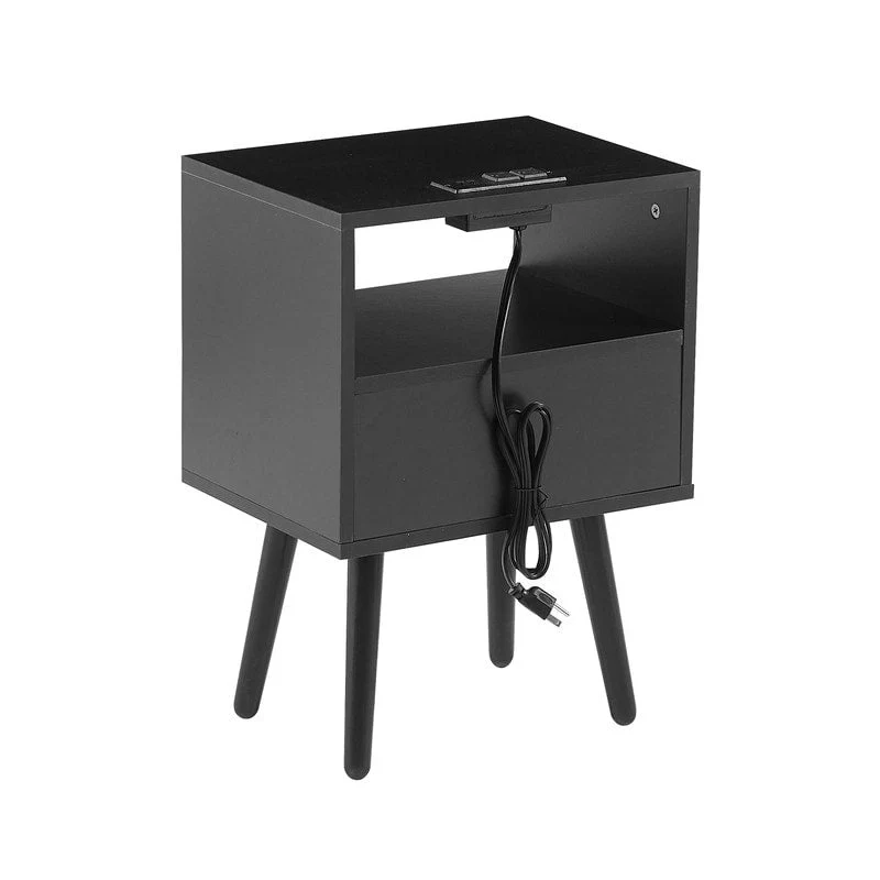 Nightstand with Charging Station End Side Table with Drawer