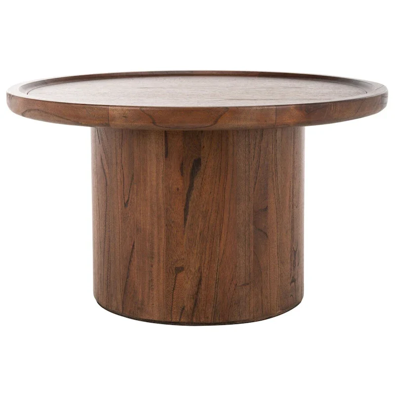 Round Pedestal Coffee Table – Natural / Dark Oak / Black / Black & White Wash, Farmhouse Style