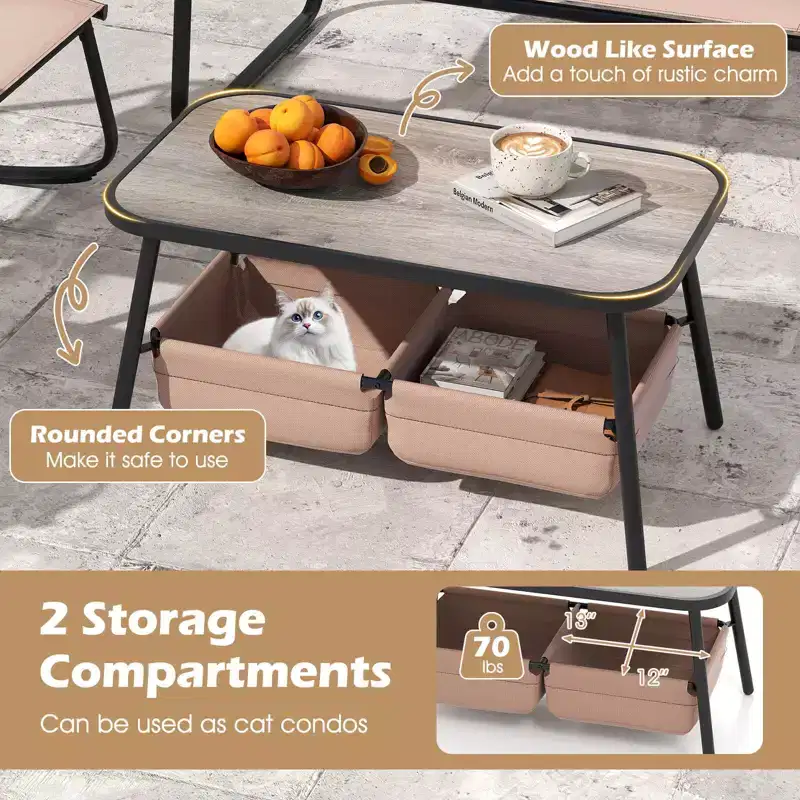 Costway 8 PCS Patio Furniture Set with 4 Rocking Bistro Chairs 2-Tier Coffee Table Black/Coffee