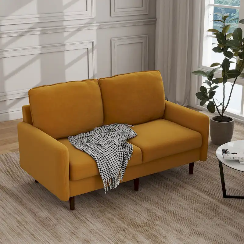 Modern Loveseat Velvet Wood Legs Sofa