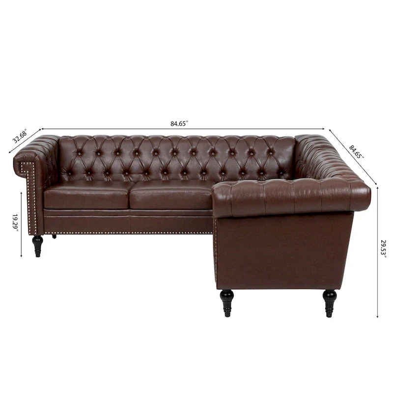 L-Shaped Sectional Sofa with PU Leather Upholstery
